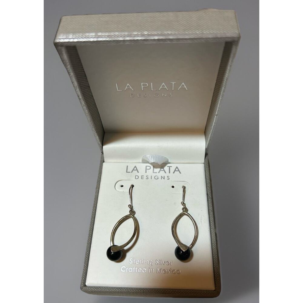 La Plata Designs Sterling Silver W Onyx Bead Earrings - 925 Stamped - New In Box